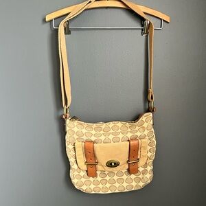 Fossil key crossbody purse leather canvas multicolor